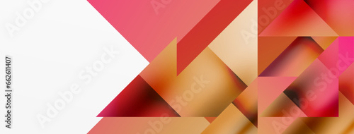 Vivid abstraction unfolds. Triangles in seamless harmony, composing dynamic geometric backdrop. Interplay of angles and hues forms captivating tapestry, evoking modernity and artistic allure