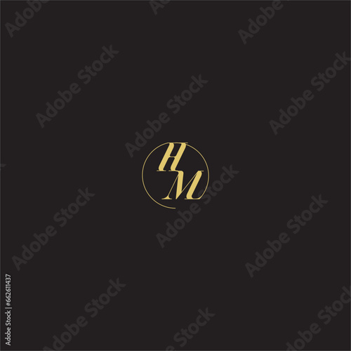 HM circle aesthetic line initial wedding logo in gold color