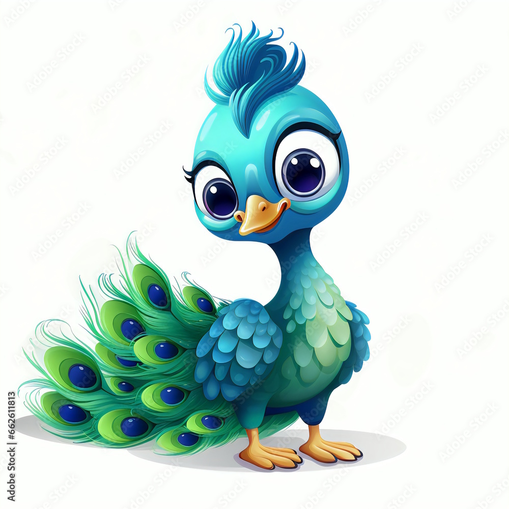 Fototapeta premium Elegant Peacock Cartoon Vector Illustration