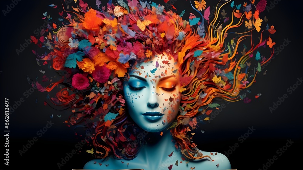 woman mental health concept art , colorful illustration ,Generative AI