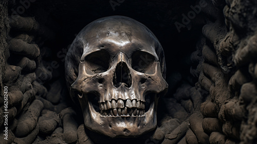 Creepy skull underground tomb