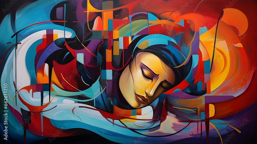 Naklejka premium Colorful abstract wall art of mental health concept , AI generative