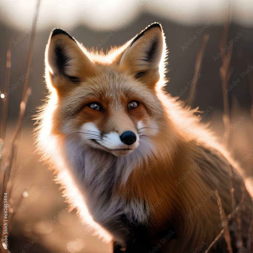 Obraz premium A cozy red fox in a winter coat, with a fluffy tail and a twinkle in its eye4