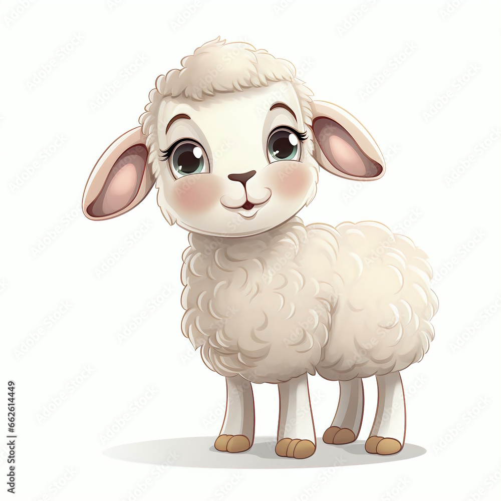 Naklejka premium Fluffy Sheep Cartoon Vector Illustration