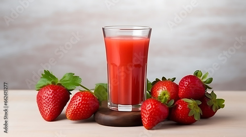 Fresh strawberries and A glass of strawberry juice isolated