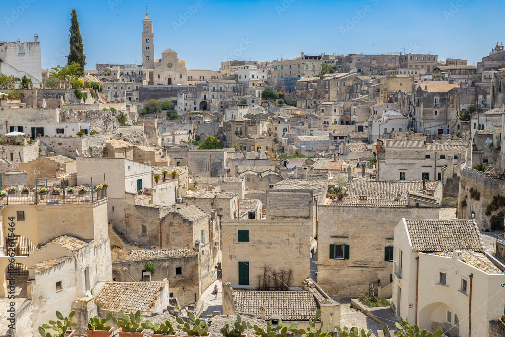 Wide panoramic view of the stones of Matera, 