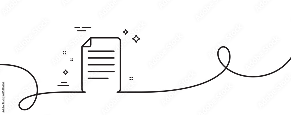 Document Management line icon. Continuous one line with curl. Information File sign. Paper page concept symbol. File single outline ribbon. Loop curve pattern. Vector