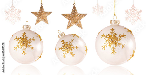 Christmas balls snowflakes on a white background
