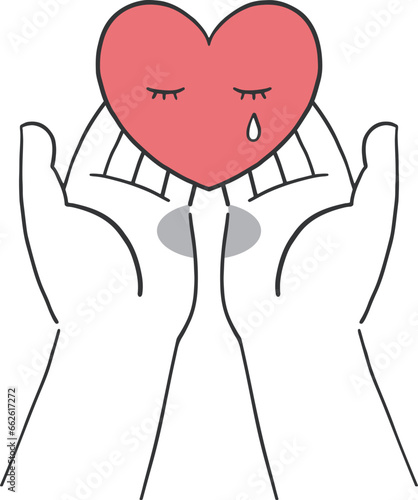泣いているハートを優しく受け止めるイラスト素材