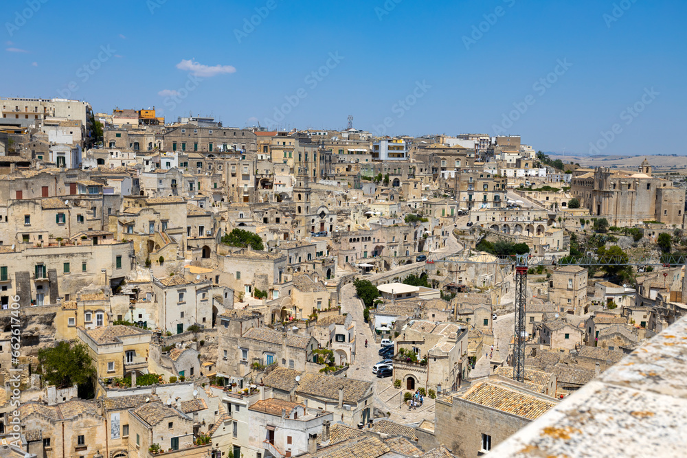 Wide panoramic view of the stones of Matera, 