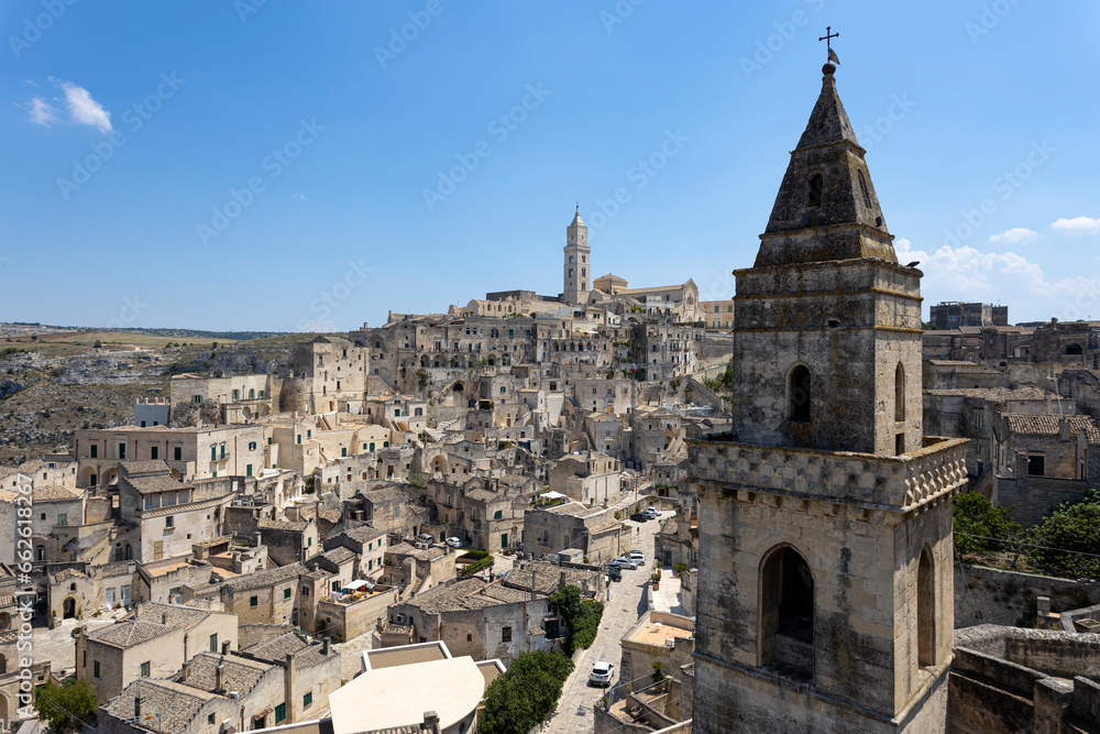 Wide panoramic view of the stones of Matera, 