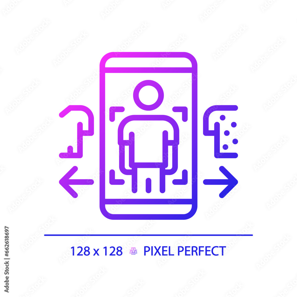 2D pixel perfect gradient mobile app icon, isolated simple vector, thin line illustration representing VR, AR and MR. 2D pixel perfect gradient mobile app icon, isolated simple vector, thin line illustration representing VR, AR and MR.