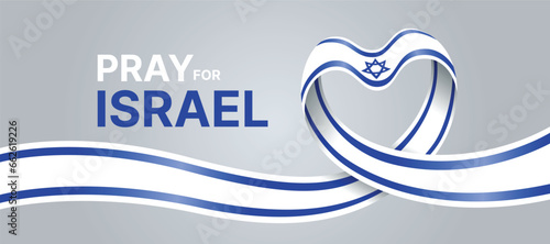 Pray for israel Text and long ribbon israel nation flag roll wave make heart shape vector design