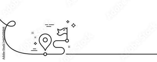 Journey line icon. Continuous one line with curl. Road path sign. Route map distance symbol. Journey single outline ribbon. Loop curve pattern. Vector