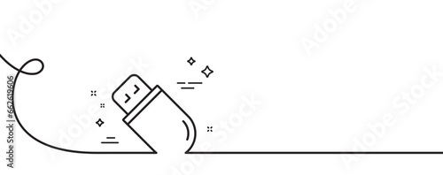 Usb stick line icon. Continuous one line with curl. Computer memory component sign. Data storage symbol. Usb stick single outline ribbon. Loop curve pattern. Vector