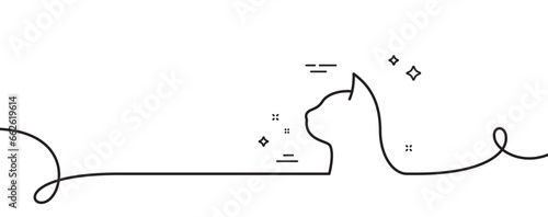 Pets care line icon. Continuous one line with curl. Veterinary clinic sign. Cat health symbol. Pets care single outline ribbon. Loop curve pattern. Vector