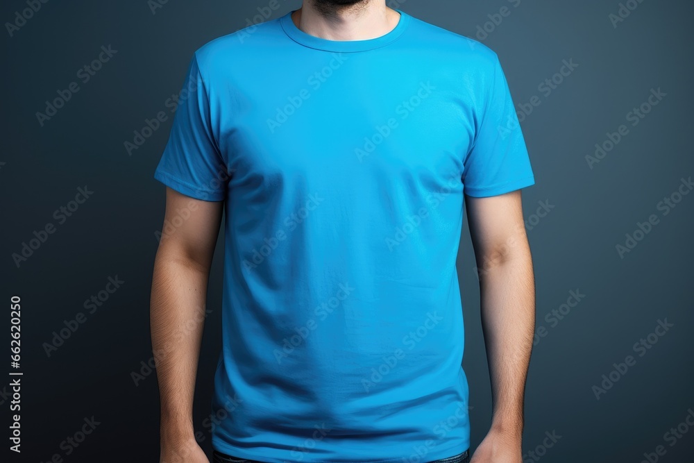 Mockup for design. Man in blue t-shirt in front. Mockup for design. Man in blue t-shirt in front.