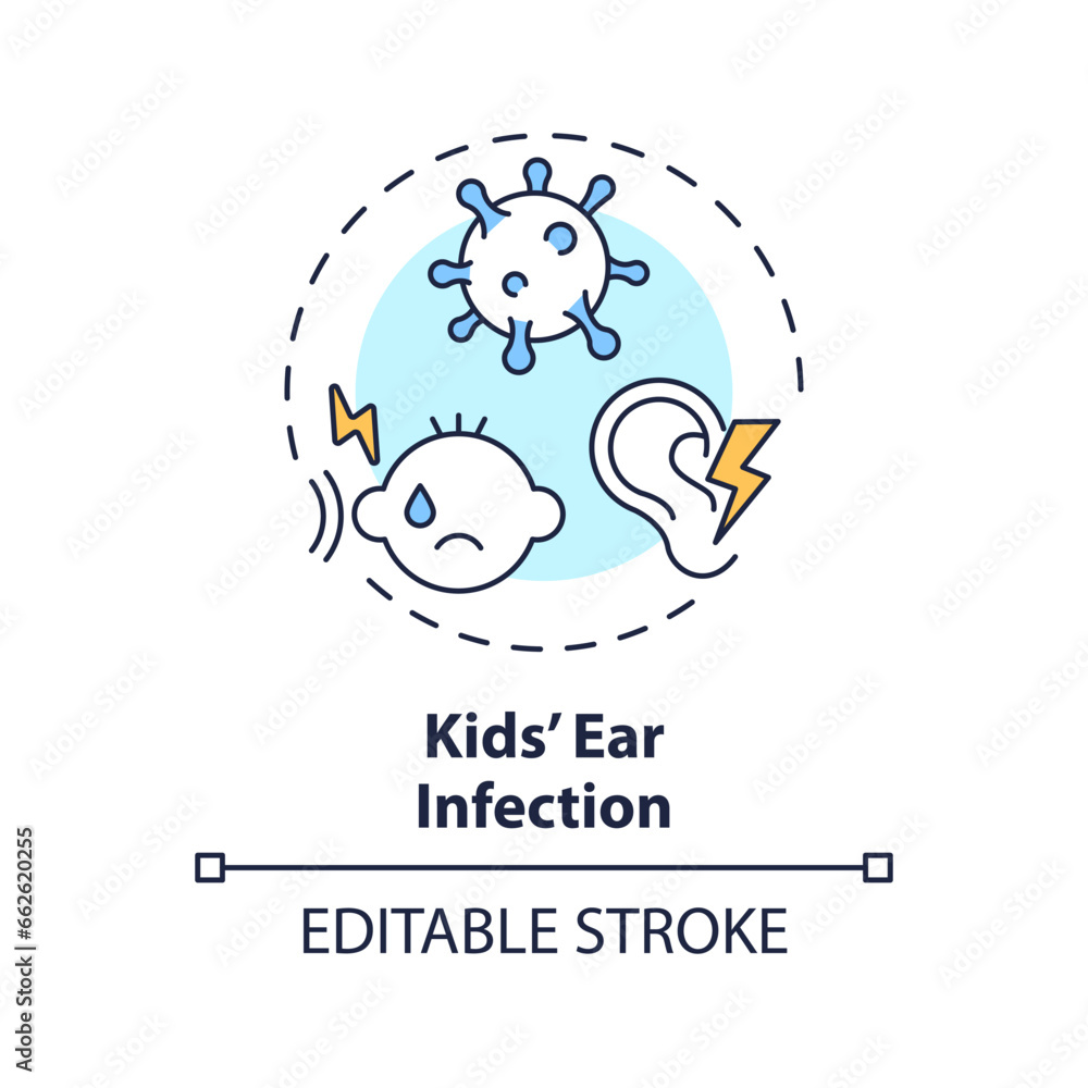 2D editable thin line icon kids ear infection concept, isolated simple vector, multicolor illustration representing parenting children with health issues. 2D editable thin line icon kids ear infection concept, isolated simple vector, multicolor illustration representing parenting children with health issues.