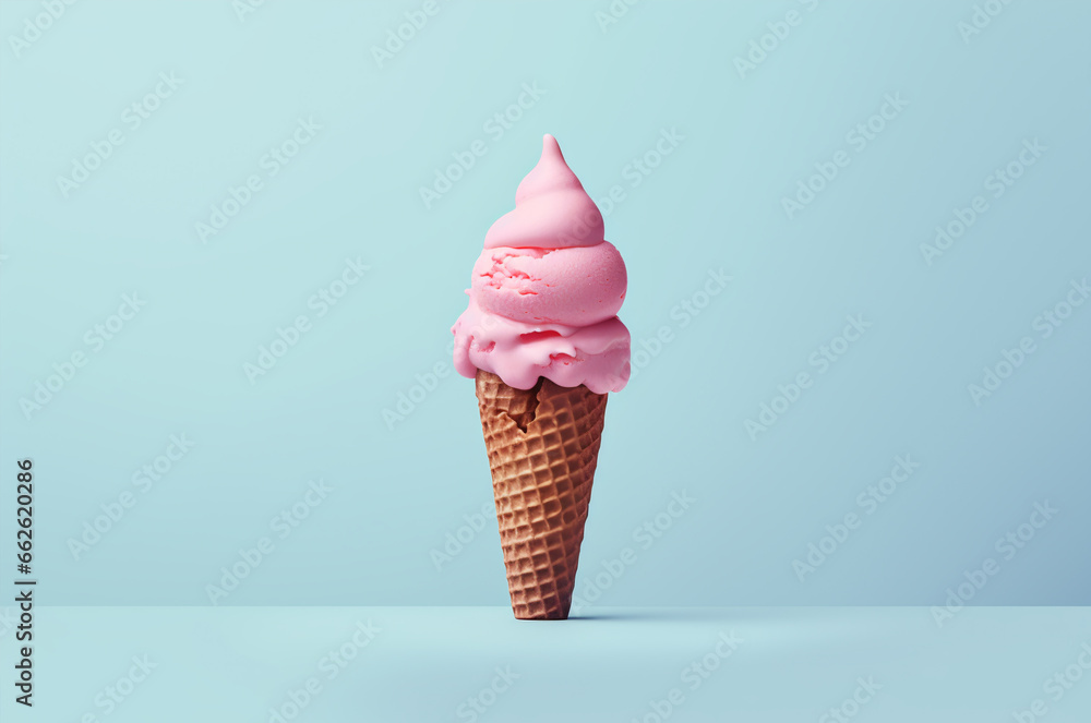 Pink ice cream cone side view Pink ice cream cone side view
