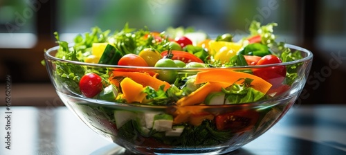 Mixed vegetable salad in clear glass bowl