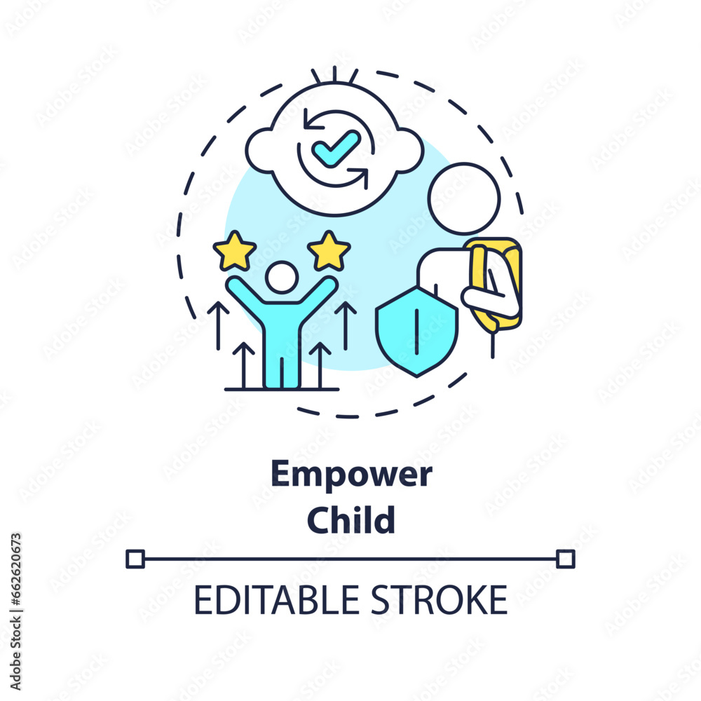 2D editable thin line icon empower child concept, isolated simple vector, multicolor illustration representing parenting children with health issues.