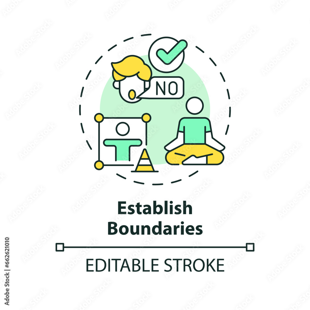 2D editable thin line icon establish boundaries concept, isolated simple vector, multicolor illustration representing parenting children with health issues. 2D editable thin line icon establish boundaries concept, isolated simple vector, multicolor illustration representing parenting children with health issues.