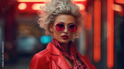 Fashionable portrait of a woman in modern fashionable stylish and bright clothes. Women's fashion and beauty.