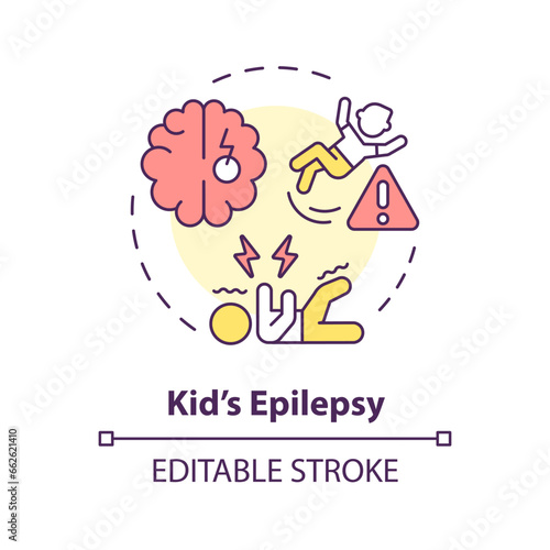 2D editable thin line icon kids epilepsy concept, isolated simple vector, multicolor illustration representing parenting children with health issues.