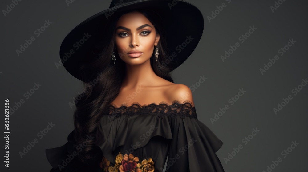 Fashion portrait of a Latin American model in fashionable clothes. Bright and modern look. Women's fashion and beauty. Fashion portrait of a Latin American model in fashionable clothes. Bright and modern look. Women's fashion and beauty.