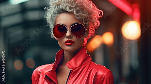 Fashionable portrait of a woman in modern fashionable stylish and bright clothes. Women's fashion and beauty.