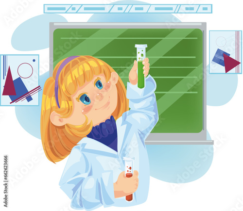 girl scientist is engaged in chemistry