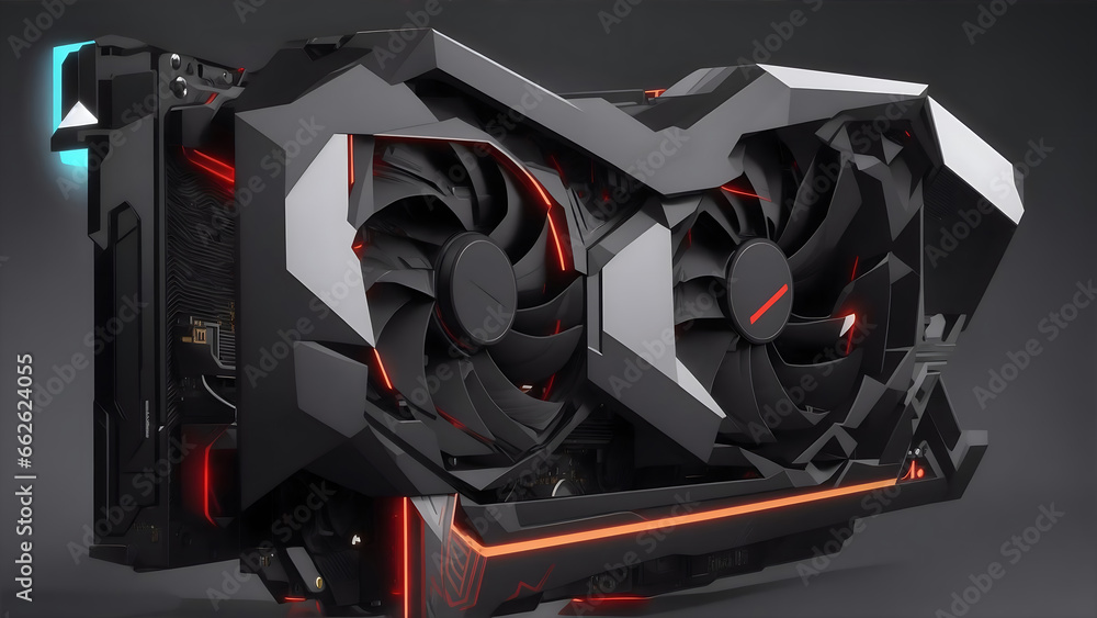 design of a futuristic ultra gaming GPU graphics card with RGB light