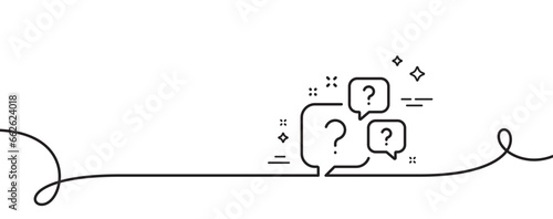 Question bubbles line icon. Continuous one line with curl. Ask help sign. Faq questionnaire symbol. Question bubbles single outline ribbon. Loop curve pattern. Vector