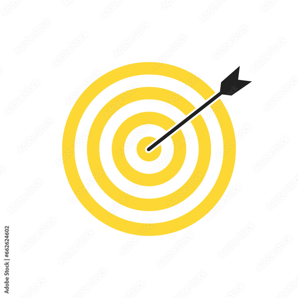Yellow bullseye dart target icon. Dart target goal marketing sign. Arrow dart logo vector. Winner dart sign. Yellow bullseye dart target icon. Dart target goal marketing sign. Arrow dart logo vector. Winner dart sign.