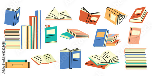 Books and reading color concept. Textbooks for academic studies.