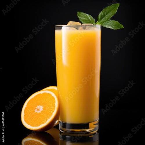 Ripe bio oranges and a glass of fresh squeezed orange juice. Organic Sicilian oranges