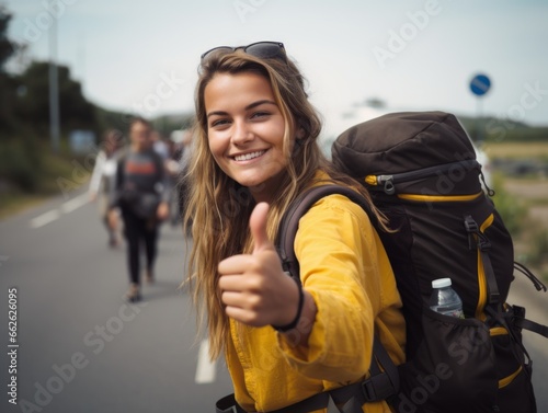 Traveling young woman with a backpack. Vacation and travel. Life style.