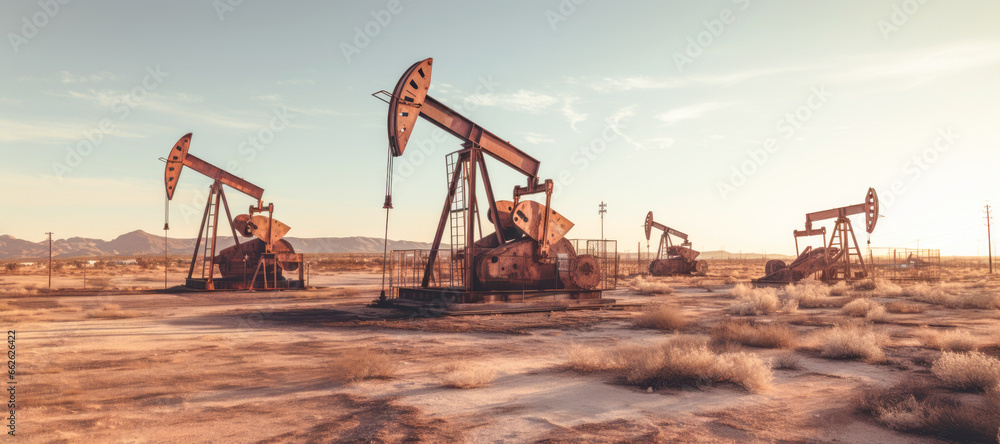 An industrial oil rig stands tall against the horizon, a formidable machine extracting crude oil from the heart of the oilfield. An industrial oil rig stands tall against the horizon, a formidable machine extracting crude oil from the heart of the oilfield.