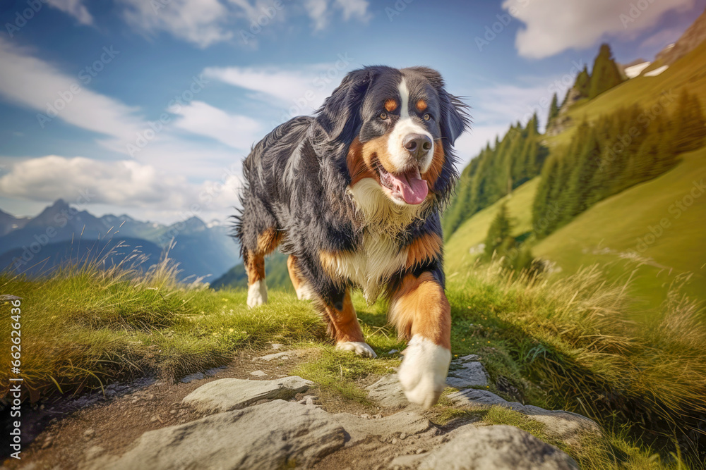 Φωτογραφία In the midst of a cold and picturesque winter forest, a Bernese shepherd dog's portrait captures the essence of nature's beauty, showcasing the breed's charm and vitality during an outdoor adventure