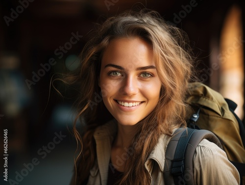 Traveling young woman with a backpack. Vacation and travel. Life style.