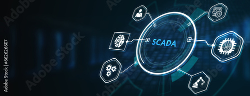 System Supervisory Control And Data Acquisition technology concept. SCADA. 3d illustration