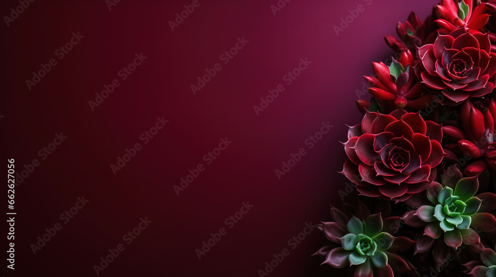 minimalistic red background with succulents, with empty copy space minimalistic red background with succulents, with empty copy space