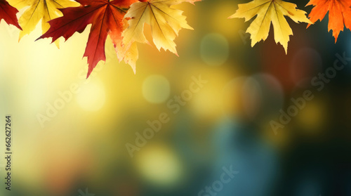 Thanksgiving autumn scene with autumn leaves, bokeh effects and copy-space concepts for banner design