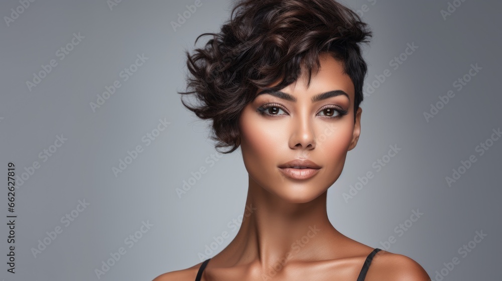 Charming young brunette woman with a fashionable haircut. Fashion and beauty. Charming young brunette woman with a fashionable haircut. Fashion and beauty.