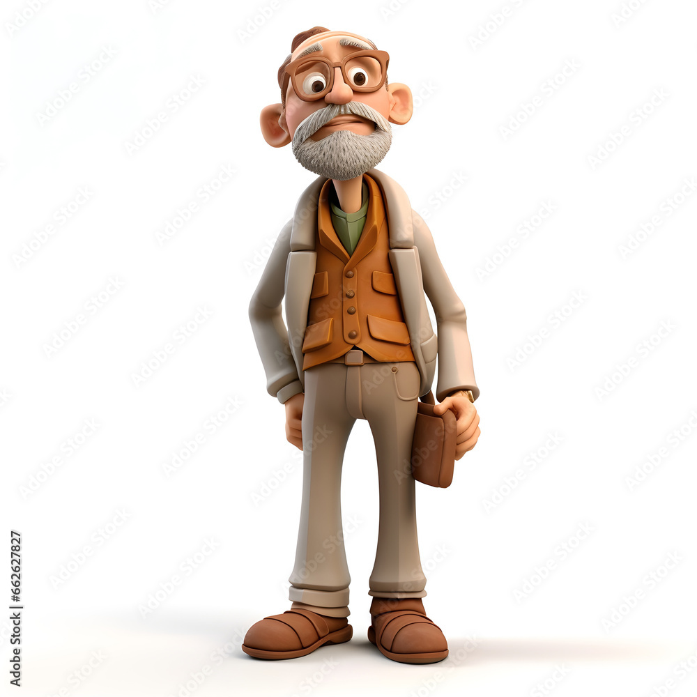 Naklejka premium 3d clay old man character on white background