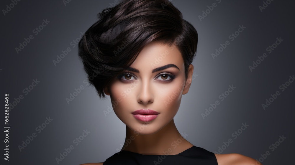 Charming young brunette woman with a fashionable haircut. Fashion and beauty. Charming young brunette woman with a fashionable haircut. Fashion and beauty.