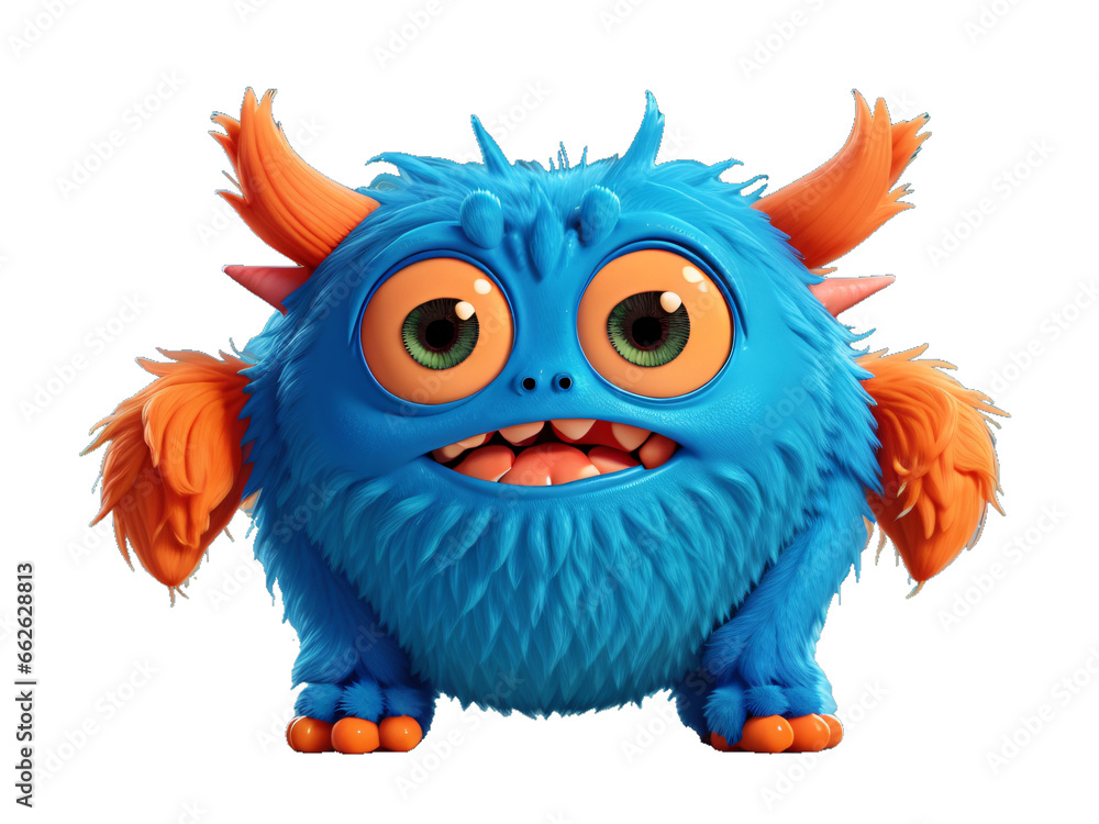 Cute and funny blue monster 3D cartoon character on transparent background. Generative Ai. Cute and funny blue monster 3D cartoon character on transparent background. Generative Ai.