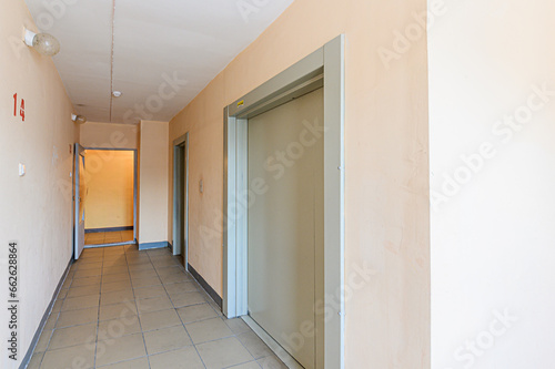 interior apartment public place  house entrance. doors  walls  staircase corridors