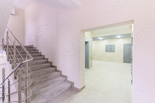 interior apartment public place  house entrance. doors  walls  staircase corridors