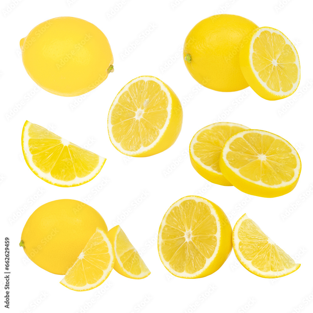 Set of lemons isolated on white background.